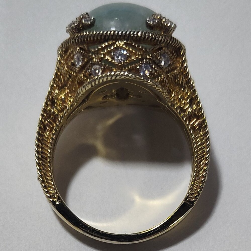 Judith Ripka Jadeite and CZ Dome Gold Tone Ring Size 10 - Picture 6 of 16